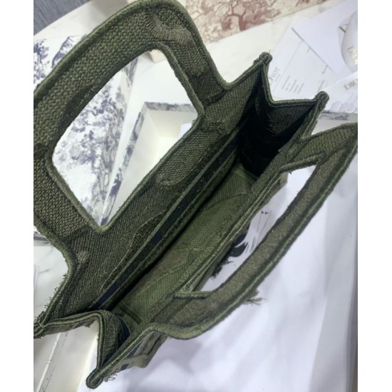 Fake Christian Dior Book Tote Mini Camouflage Embroidered Tote Green Replica