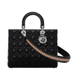 Replica Christian Dior Lady Dior Large Classic Tote Bag With Lambskin Black
