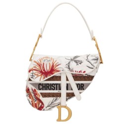 Replica Christian Dior Multicolor Saddle Camouflage Embroidered Canvas Bag With Multicolored Flowers White