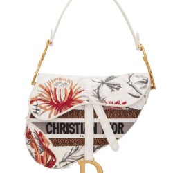 Replica Christian Dior Multicolor Saddle Camouflage Embroidered Canvas Bag With Multicolored Flowers White