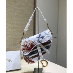 Replica Christian Dior Multicolor Saddle Camouflage Embroidered Canvas Bag With Multicolored Flowers White