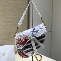 Replica Christian Dior Multicolor Saddle Camouflage Embroidered Canvas Bag With Multicolored Flowers White