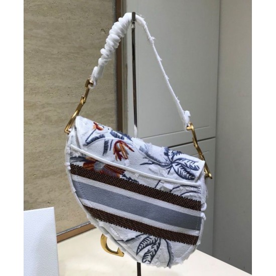 Fake Christian Dior Multicolor Saddle Camouflage Embroidered Canvas Bag With Multicolored Flowers White Replica Replica Christian Dior Multicolor Saddle Camouflage Embroidered Canvas Bag With Multicolored Flowers White