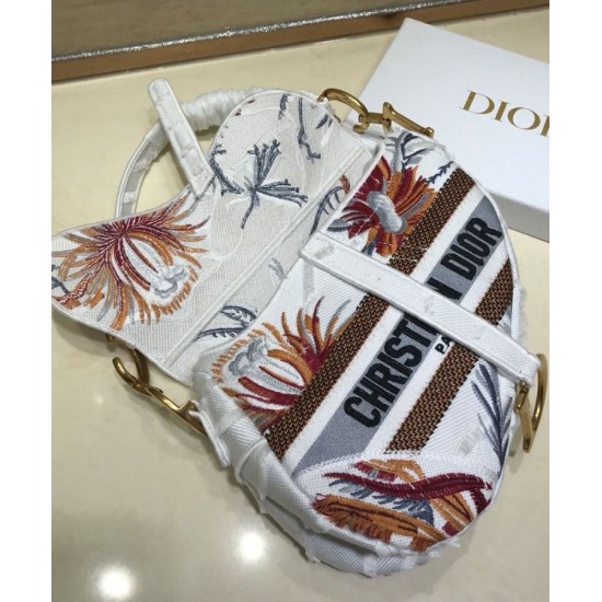 Fake Christian Dior Multicolor Saddle Camouflage Embroidered Canvas Bag With Multicolored Flowers White Replica Replica Christian Dior Multicolor Saddle Camouflage Embroidered Canvas Bag With Multicolored Flowers White