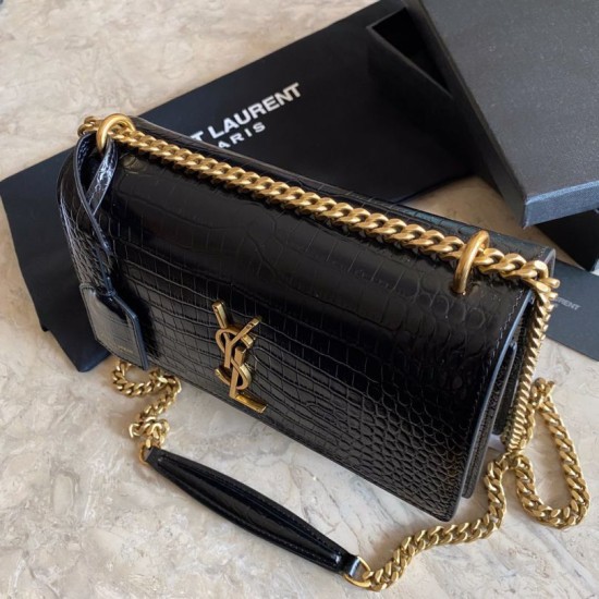 Fake YSL Saint Laurent Medium Sunset Bag In Crocodile Embossed Gold Hardware Replica