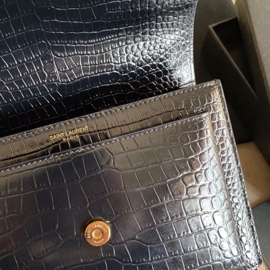 Fake YSL Saint Laurent Medium Sunset Bag In Crocodile Embossed Gold Hardware Replica