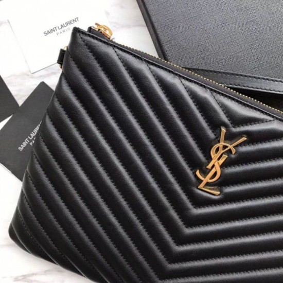 Replica YSL Saint Laurent Monogram Tablet Pouch Matelasse Leather Black