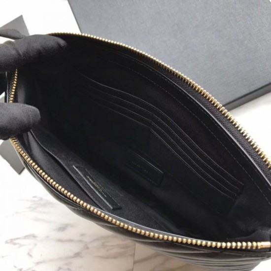 Replica YSL Saint Laurent Monogram Tablet Pouch Matelasse Leather Black