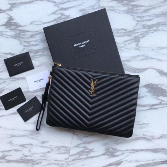 Replica YSL Saint Laurent Monogram Tablet Pouch Matelasse Leather Black