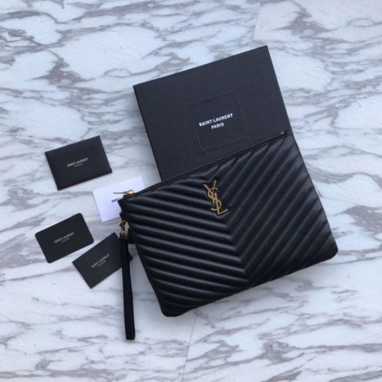 Replica YSL Saint Laurent Monogram Tablet Pouch Matelasse Leather Black