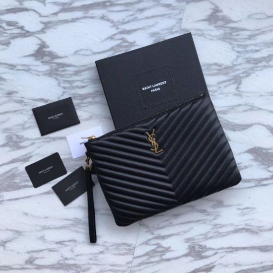Replica YSL Saint Laurent Monogram Tablet Pouch Matelasse Leather Black
