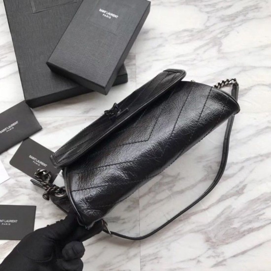 Fake YSL Saint Laurent  Niki Body Bag Crinkled Vintage Leather Black Replica