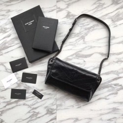 Fake YSL Saint Laurent  Niki Body Bag Crinkled Vintage Leather Black Replica