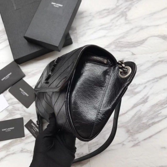 Fake YSL Saint Laurent  Niki Body Bag Crinkled Vintage Leather Black Replica