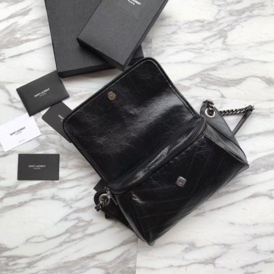 Fake YSL Saint Laurent  Niki Body Bag Crinkled Vintage Leather Black Replica