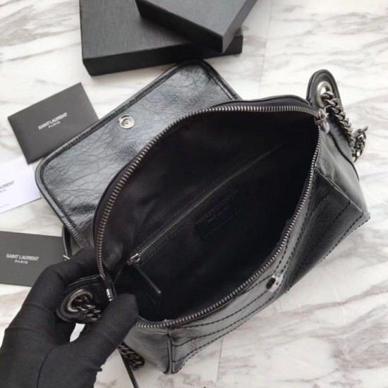 Fake YSL Saint Laurent  Niki Body Bag Crinkled Vintage Leather Black Replica