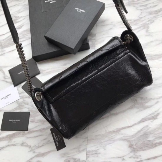 Fake YSL Saint Laurent  Niki Body Bag Crinkled Vintage Leather Black Replica