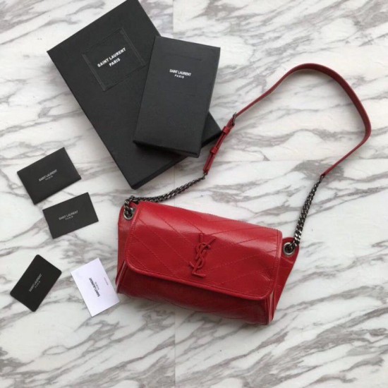 Fake YSL Saint Laurent  Niki Body Bag Crinkled Vintage Leather Red Replica
