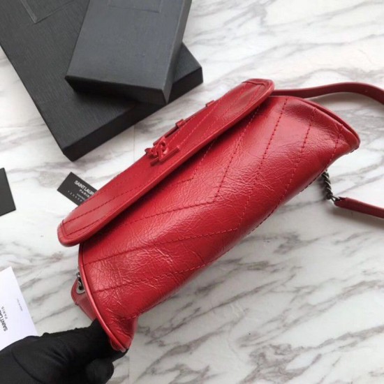 Fake YSL Saint Laurent  Niki Body Bag Crinkled Vintage Leather Red Replica