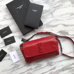 Fake YSL Saint Laurent  Niki Body Bag Crinkled Vintage Leather Red Replica
