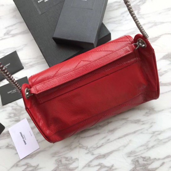 Fake YSL Saint Laurent  Niki Body Bag Crinkled Vintage Leather Red Replica