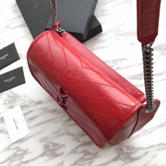 Fake YSL Saint Laurent  Niki Body Bag Crinkled Vintage Leather Red Replica