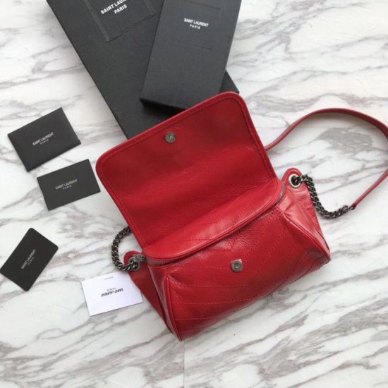 Fake YSL Saint Laurent  Niki Body Bag Crinkled Vintage Leather Red Replica