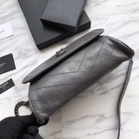 Replica YSL Saint Laurent  Niki Body Bag Crinkled Vintage Leather Gray