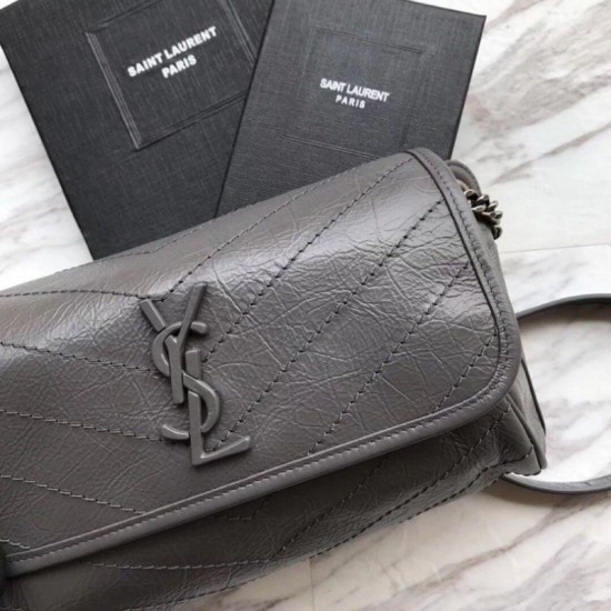 Replica YSL Saint Laurent  Niki Body Bag Crinkled Vintage Leather Gray