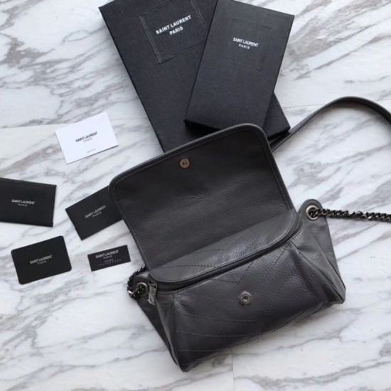 Replica YSL Saint Laurent  Niki Body Bag Crinkled Vintage Leather Gray