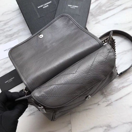 Replica YSL Saint Laurent  Niki Body Bag Crinkled Vintage Leather Gray