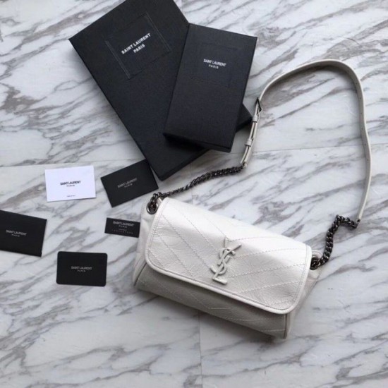 Replica YSL Saint Laurent  Niki Body Bag Crinkled Vintage Leather White