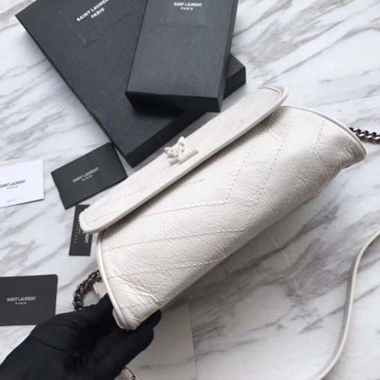 Replica YSL Saint Laurent  Niki Body Bag Crinkled Vintage Leather White