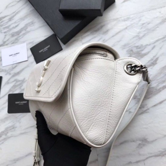 Replica YSL Saint Laurent  Niki Body Bag Crinkled Vintage Leather White