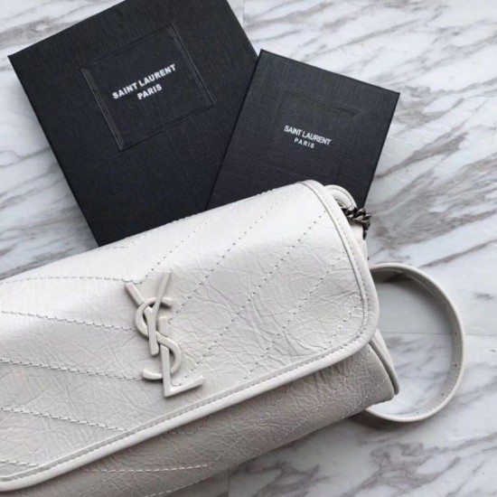 Replica YSL Saint Laurent  Niki Body Bag Crinkled Vintage Leather White