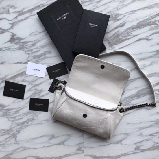 Replica YSL Saint Laurent  Niki Body Bag Crinkled Vintage Leather White
