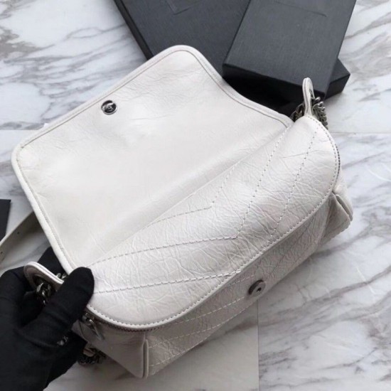 Replica YSL Saint Laurent  Niki Body Bag Crinkled Vintage Leather White