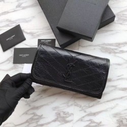 Fake YSL Saint Laurent  Niki Large Wallet Crinkled Leather Black Replica