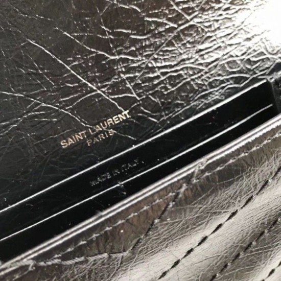 Fake YSL Saint Laurent  Niki Large Wallet Crinkled Leather Black Replica