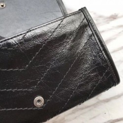 Fake YSL Saint Laurent  Niki Large Wallet Crinkled Leather Black Replica