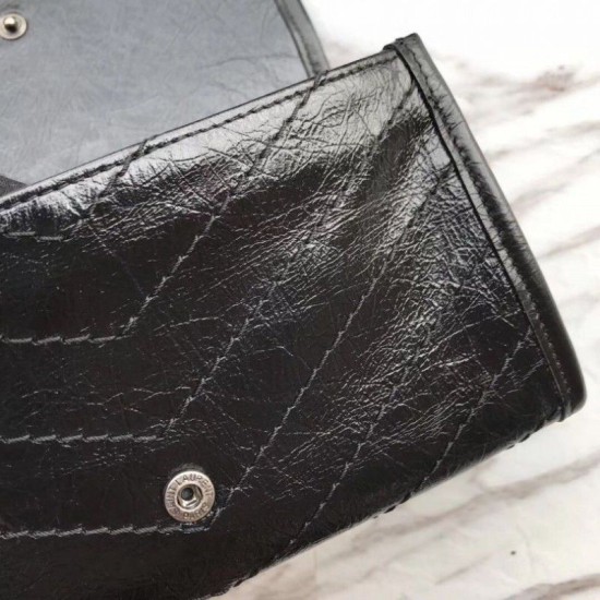 Fake YSL Saint Laurent  Niki Large Wallet Crinkled Leather Black Replica