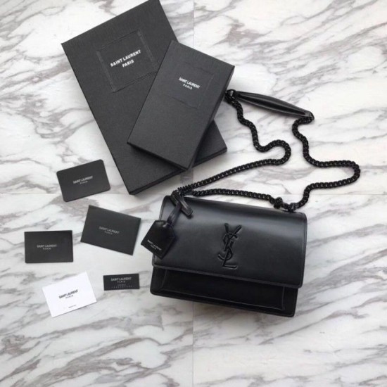 Replica YSL Saint Laurent Medium Sunset Bag Smooth Leather Black Hardware