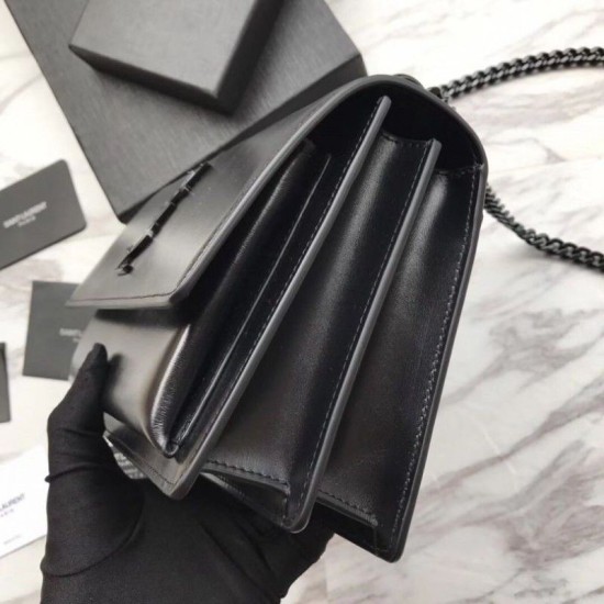 Replica YSL Saint Laurent Medium Sunset Bag Smooth Leather Black Hardware