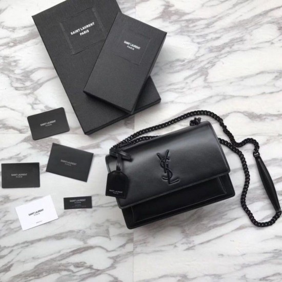 Replica YSL Saint Laurent Medium Sunset Bag Smooth Leather Black Hardware