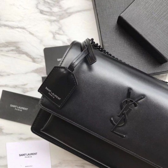 Replica YSL Saint Laurent Medium Sunset Bag Smooth Leather Black Hardware