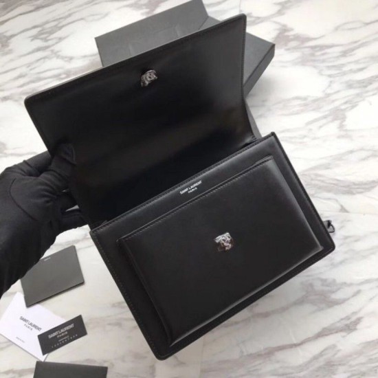 Replica YSL Saint Laurent Medium Sunset Bag Smooth Leather Black Hardware