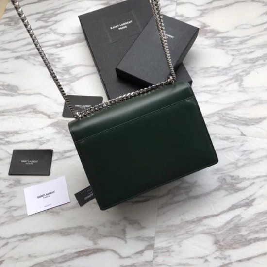Replica YSL Saint Laurent Medium Sunset Bag Smooth Leather Green