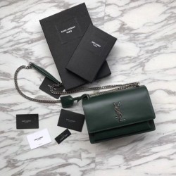 Replica YSL Saint Laurent Medium Sunset Bag Smooth Leather Green