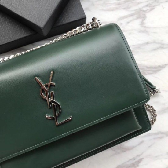 Replica YSL Saint Laurent Medium Sunset Bag Smooth Leather Green