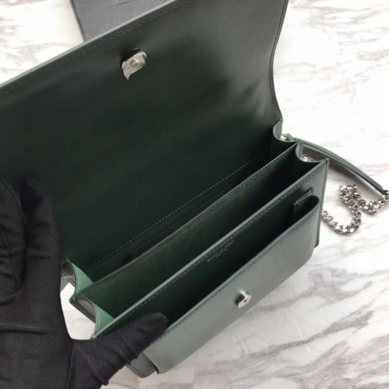 Replica YSL Saint Laurent Medium Sunset Bag Smooth Leather Green